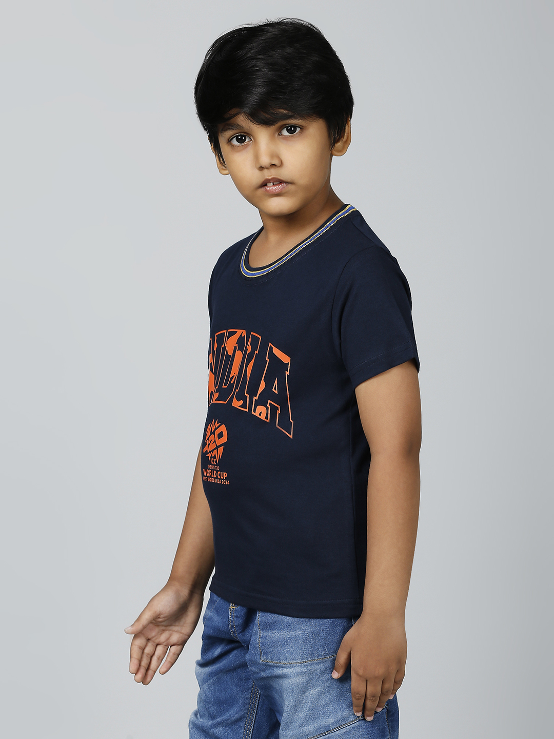 India ICC Men's T20 WC-24 Boys Navy Blue Typography Printed Half Sleeves Round Neck Cotton T-Shirt (3)