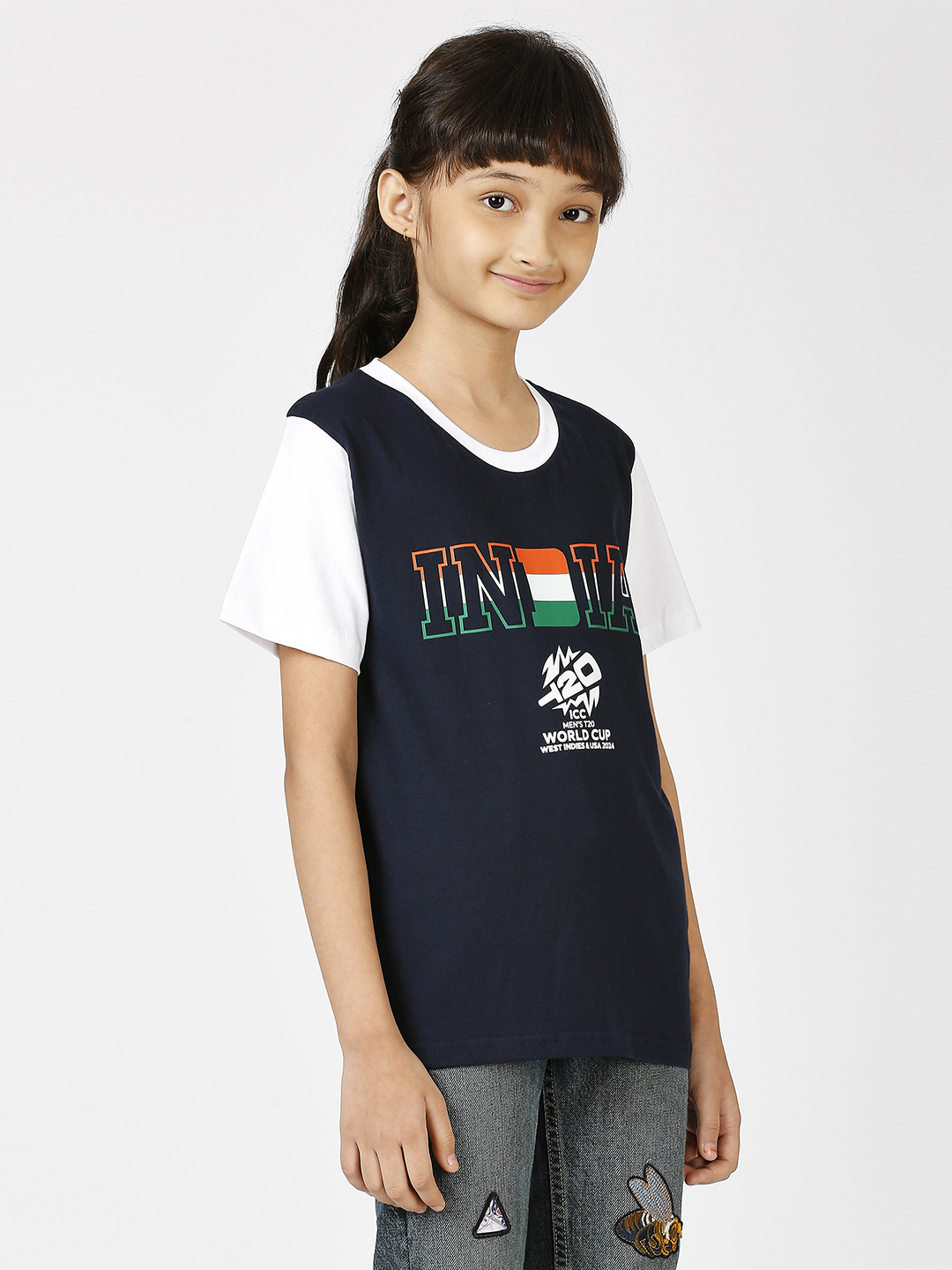 India ICC Men's T20 WC-24 Boys Navy Blue Typography Printed Half Sleeves Round Neck Cotton T-Shirt (5)