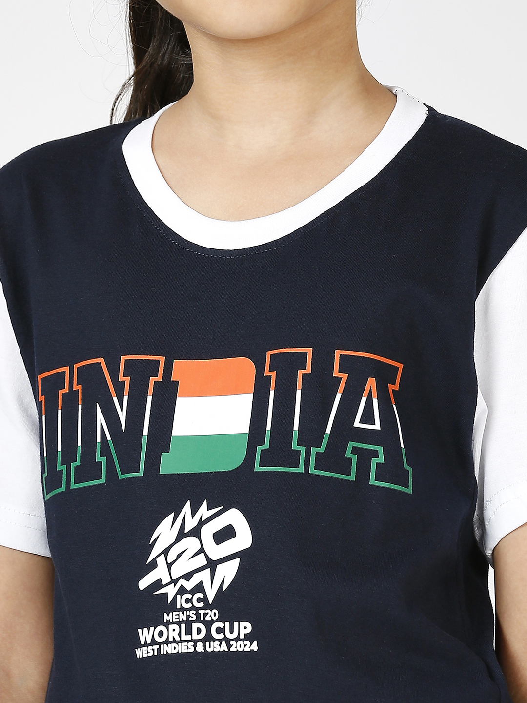 India ICC Men's T20 WC-24 Boys Navy Blue Typography Printed Half Sleeves Round Neck Cotton T-Shirt (9)