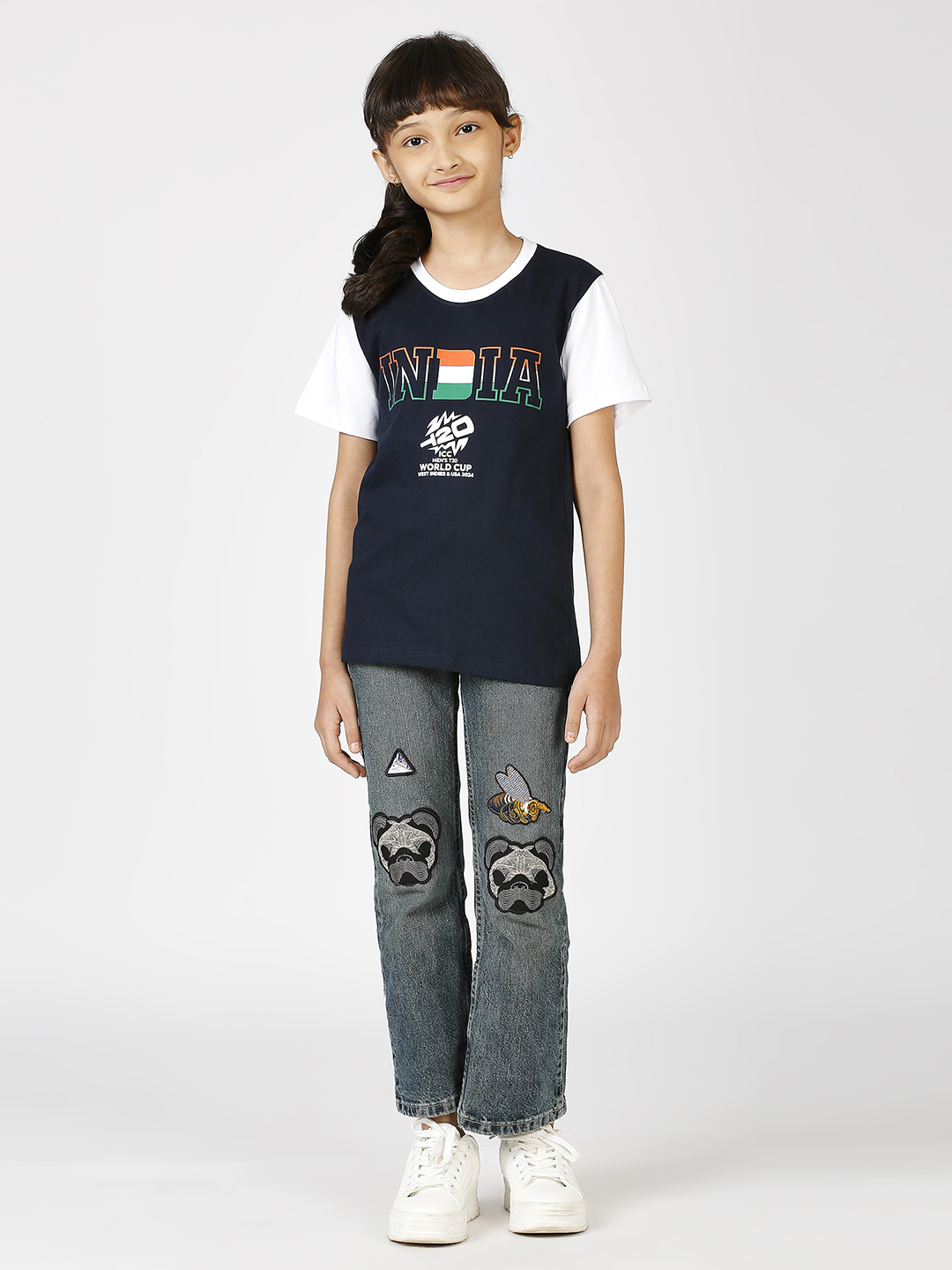 India ICC Men's T20 WC-24 Boys Navy Blue Typography Printed Half Sleeves Round Neck Cotton T-Shirt (10)