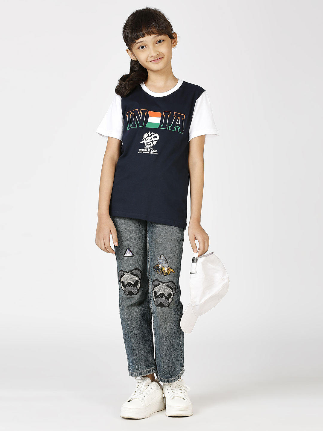 India ICC Men's T20 WC-24 Boys Navy Blue Typography Printed Half Sleeves Round Neck Cotton T-Shirt (11)