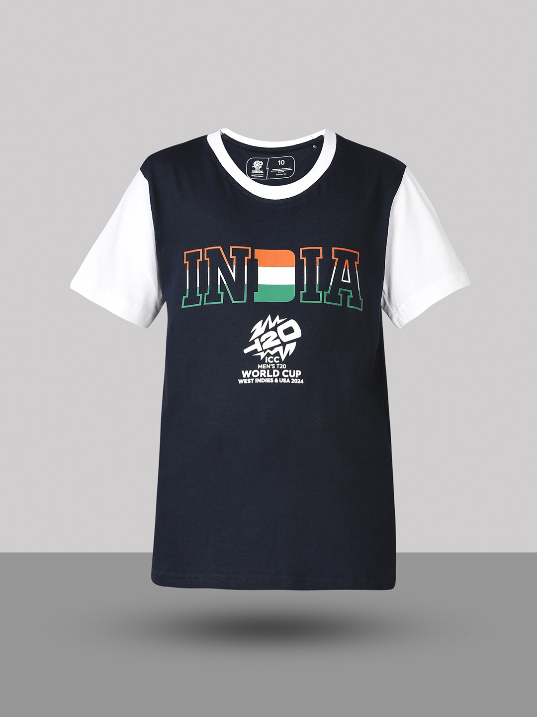 India ICC Men's T20 WC-24 Boys Navy Blue Typography Printed Half Sleeves Round Neck Cotton T-Shirt (12)