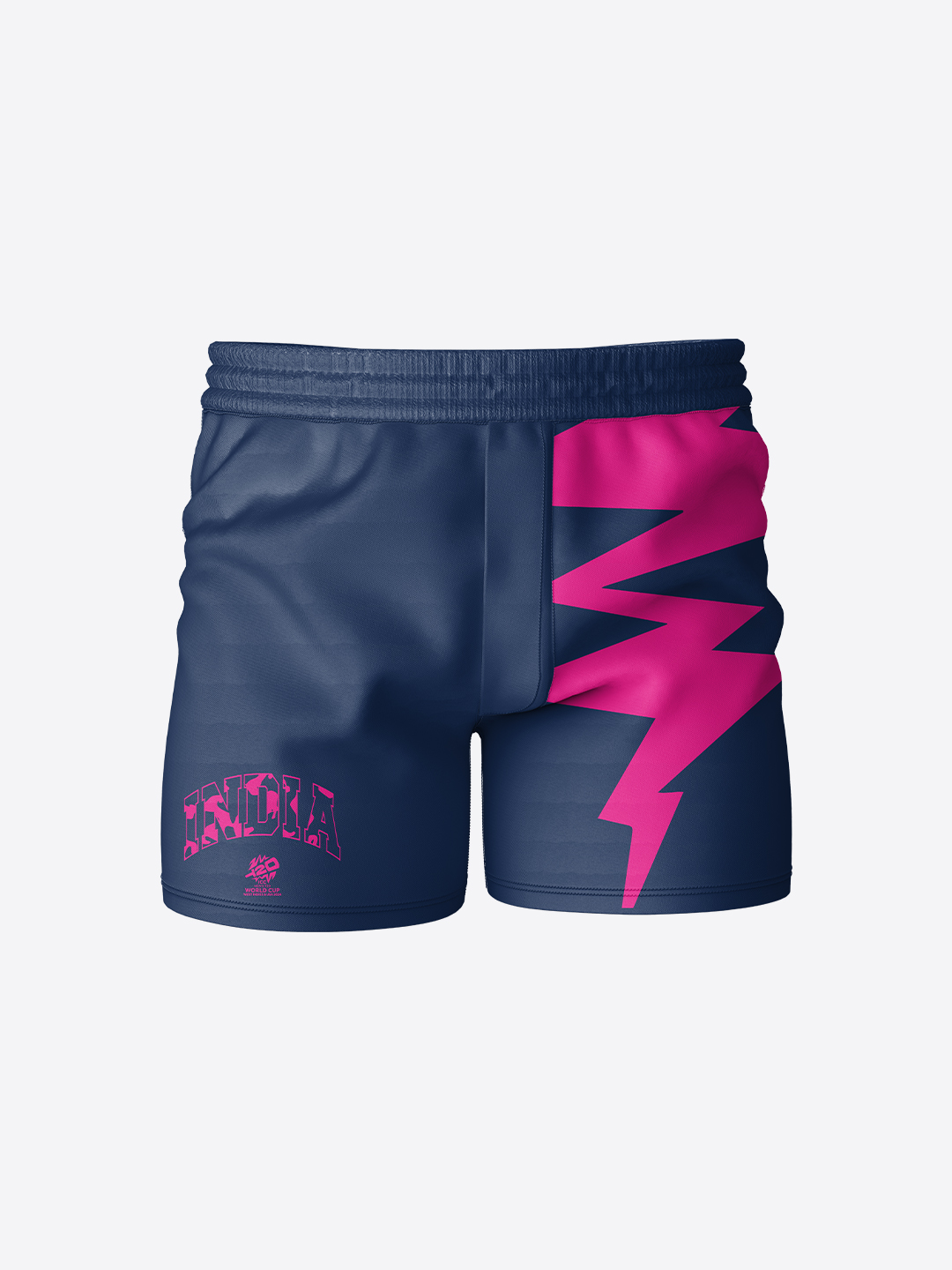 India ICC Men's T20 WC-24 Boys Navy & Pink Printed Mid-Rise Active Sports Shorts (1)