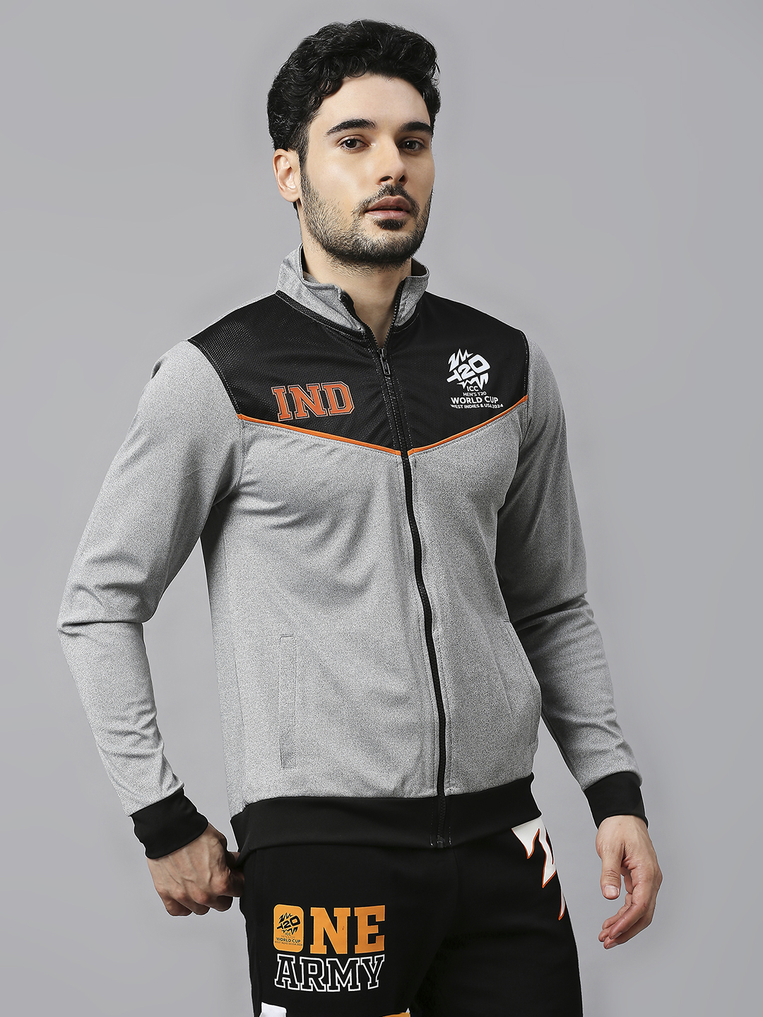 India ICC Men's T20 WC-24 Grey and Black Full Sleeves Stand Collar Polyester Jacket (4)