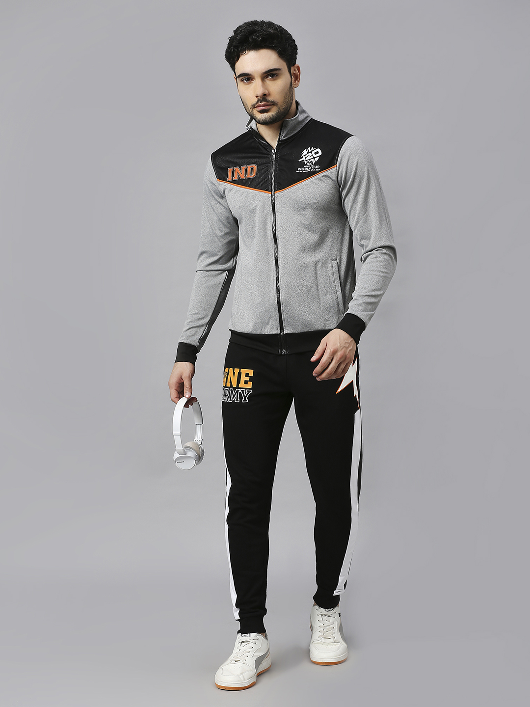 India ICC Men's T20 WC-24 Grey and Black Full Sleeves Stand Collar Polyester Jacket (7)