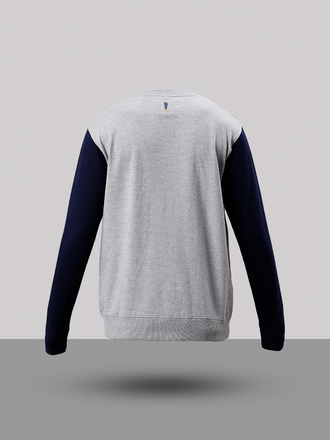 India ICC Men's T20 WC-24 Grey Melange and Navy Blue Colourblocked Full Sleeves Stand Collar Varsity Jacket (11)