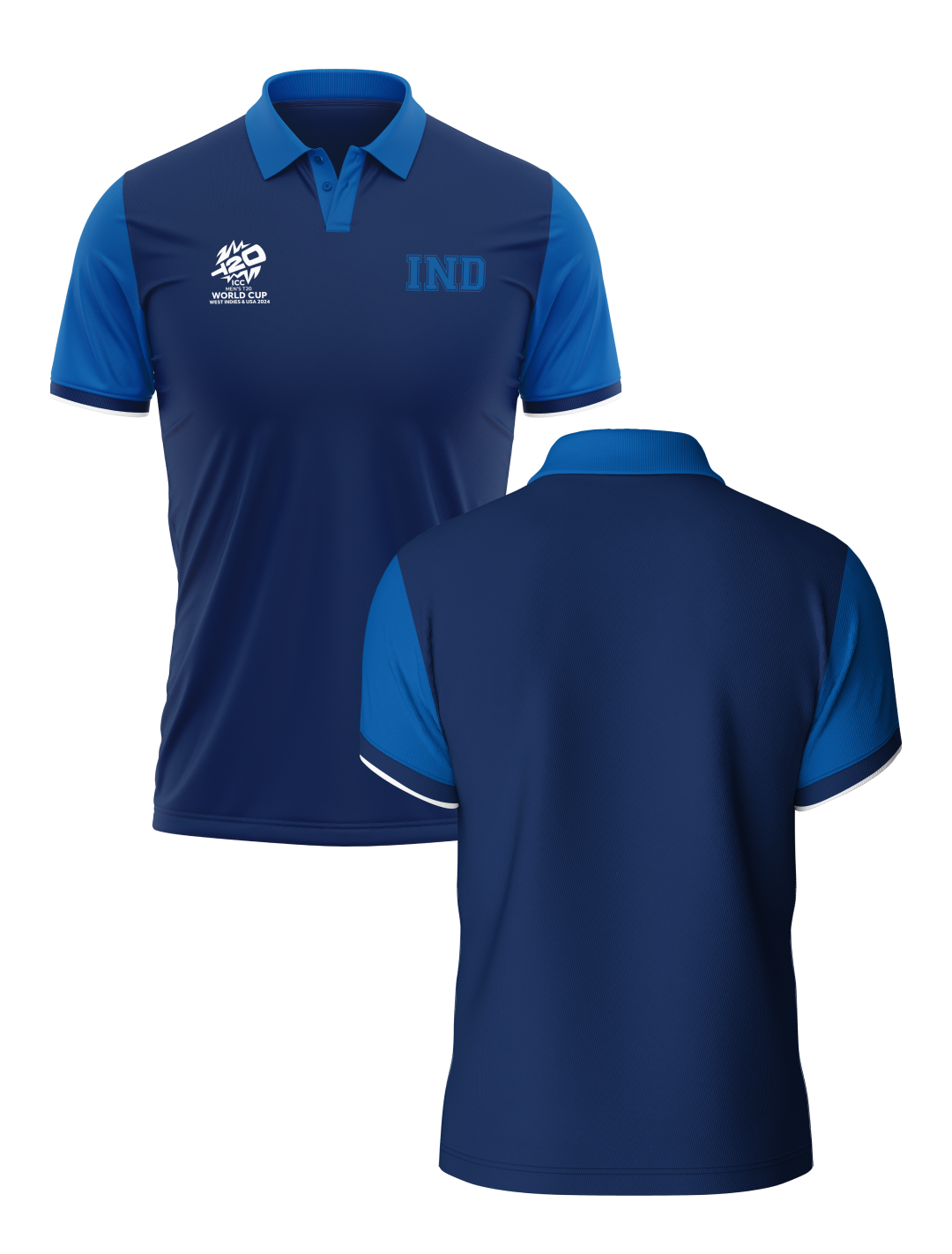 India ICC Men's T20 WC-24 Navy and Royal Blue Colourblocked Half Sleeves Polo Collar Cotton T-Shirt - Customised (3)
