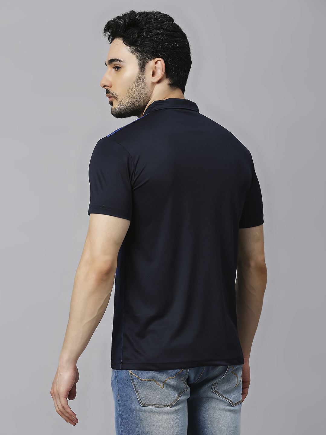 India ICC Men's T20 WC-24 Navy Blue All Over Print Half Sleeves Polo Collar Polyester T-Shirt (5)