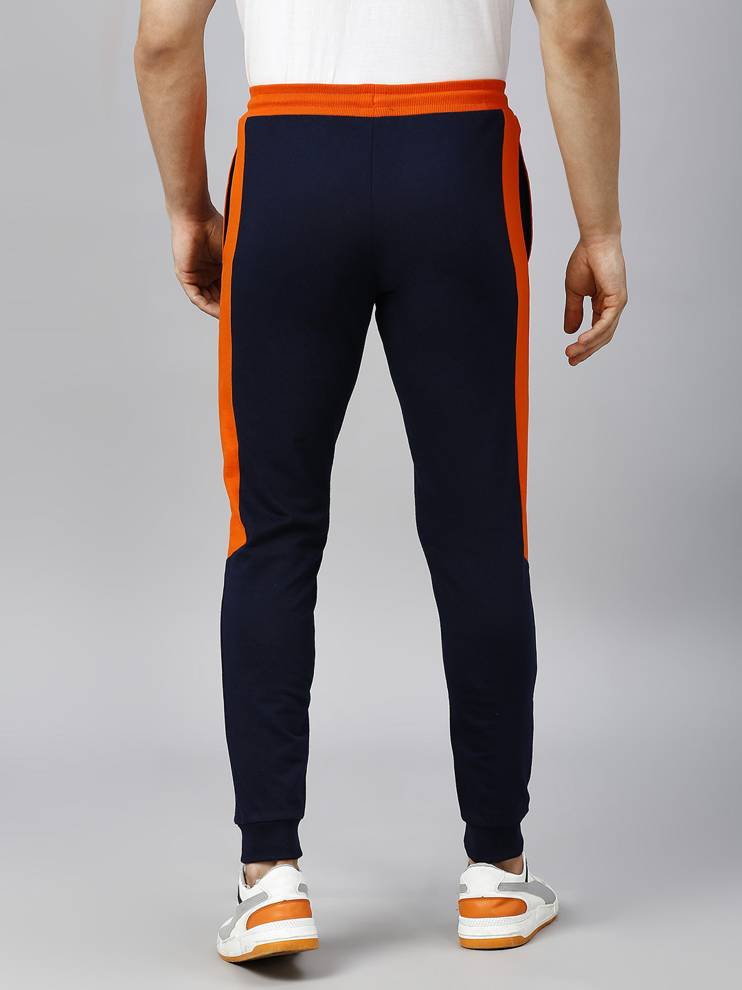 India ICC Men's T20 WC-24 Navy Blue and Colourblocked Mid-Rise Slim Fit Training Joggers (5)