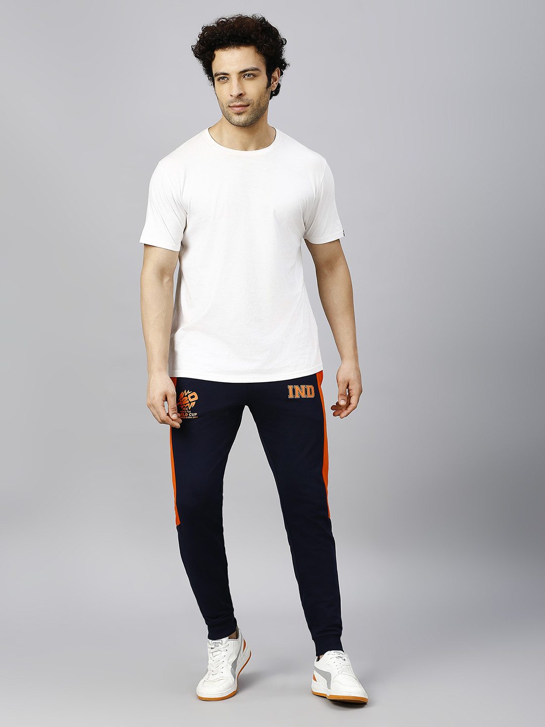 India ICC Men's T20 WC-24 Navy Blue and Colourblocked Mid-Rise Slim Fit Training Joggers (6)