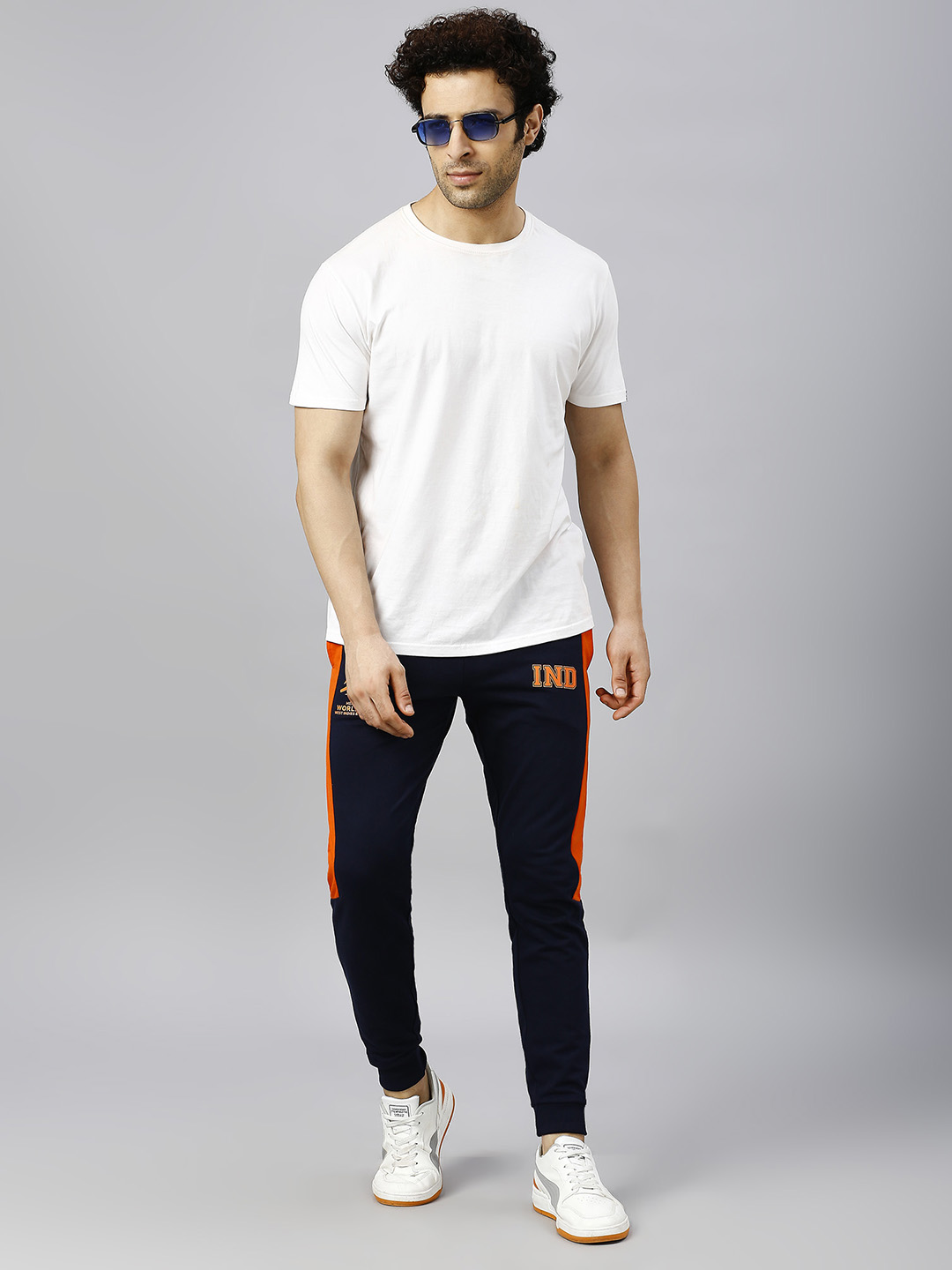 India ICC Men's T20 WC-24 Navy Blue and Colourblocked Mid-Rise Slim Fit Training Joggers (7)