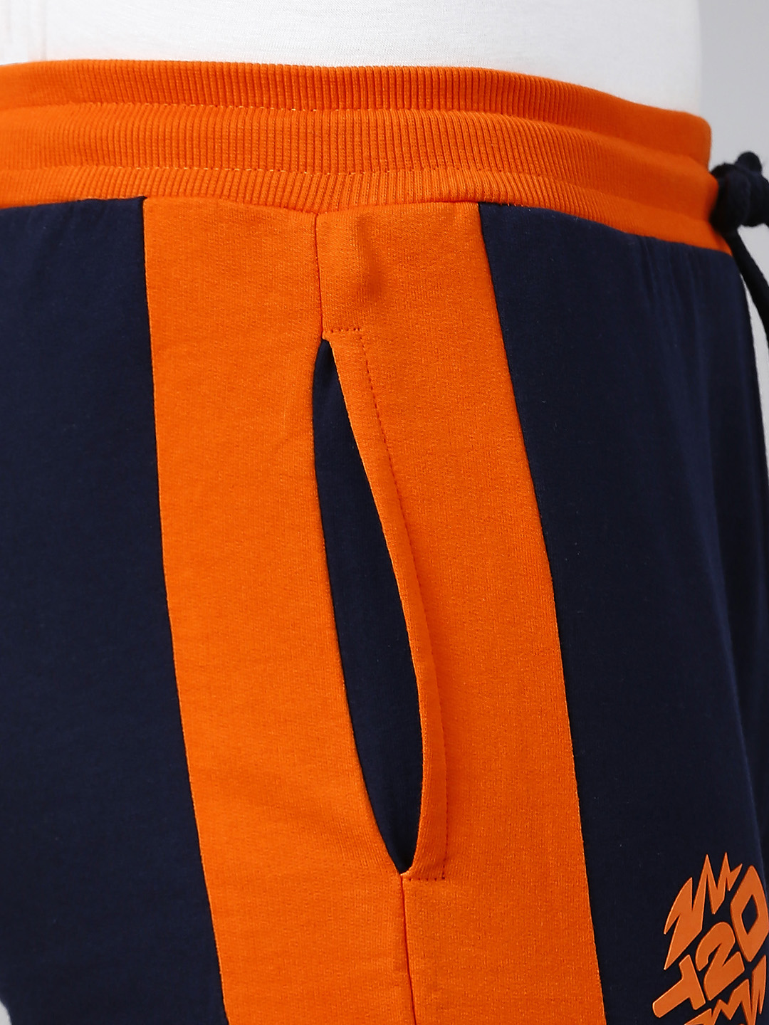 India ICC Men's T20 WC-24 Navy Blue and Colourblocked Mid-Rise Slim Fit Training Joggers (8)