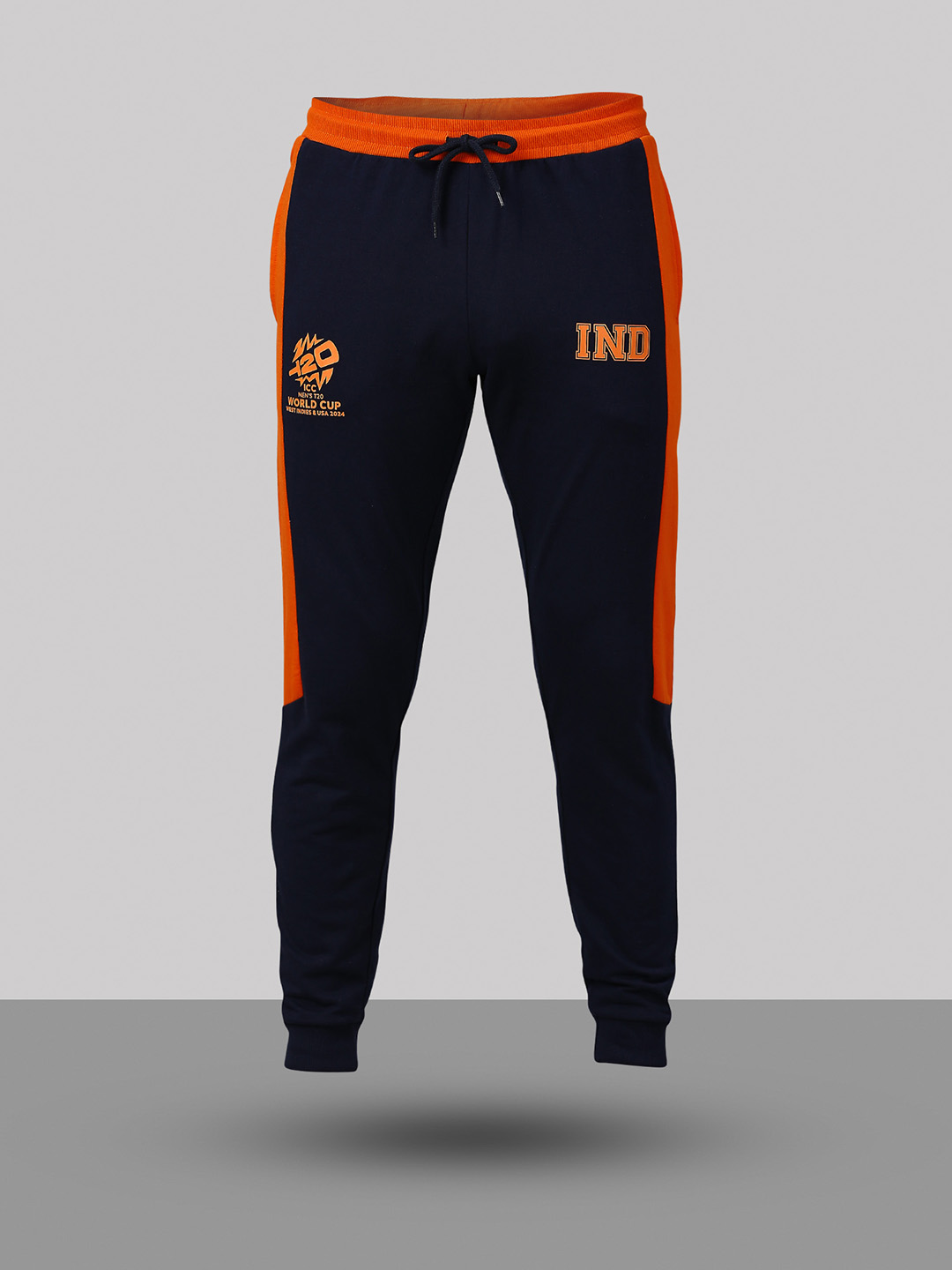 India ICC Men's T20 WC-24 Navy Blue and Colourblocked Mid-Rise Slim Fit Training Joggers (9)