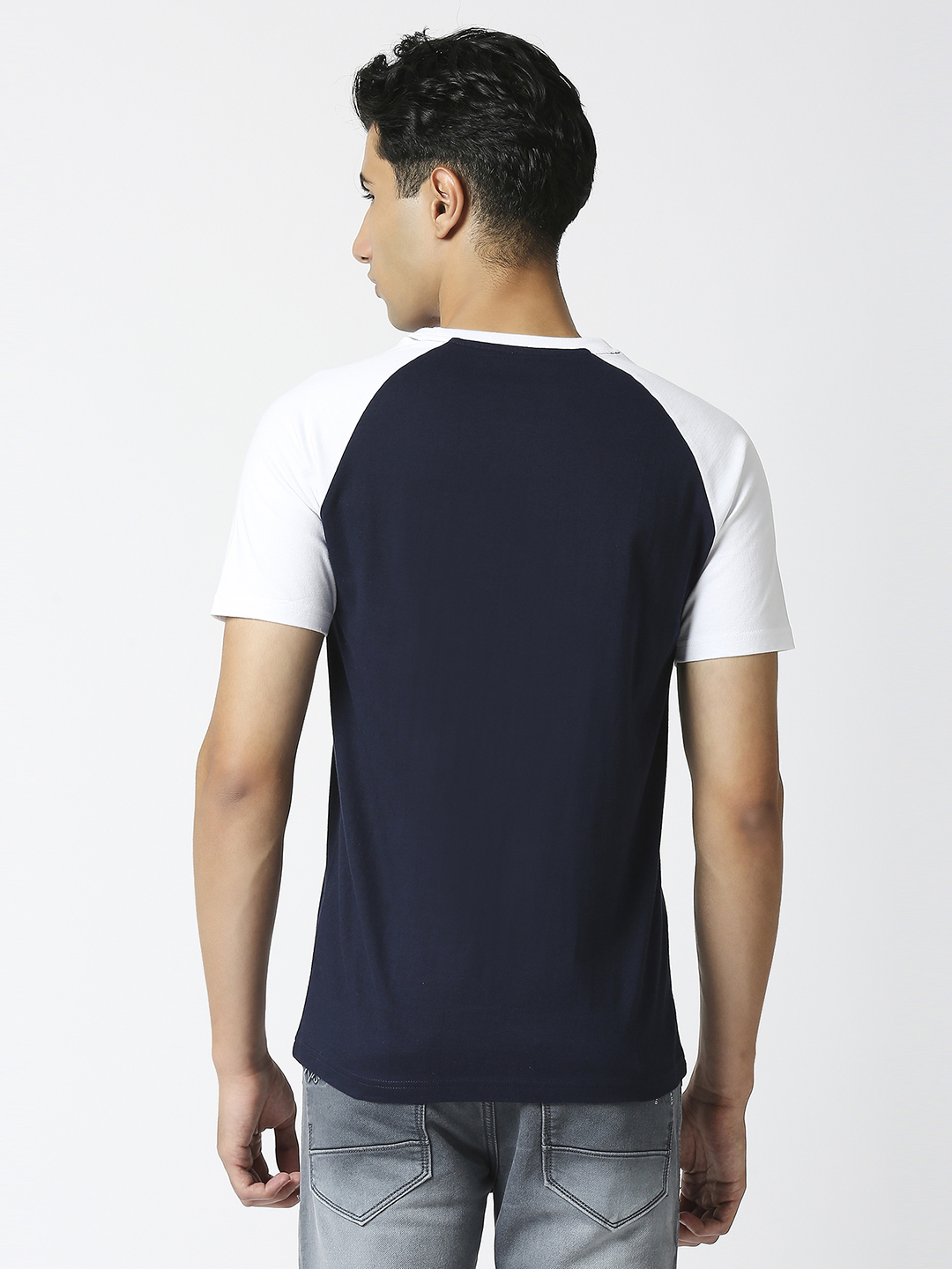 India ICC Men's T20 WC-24 Navy Blue and White Colourblocked Half Sleeves Round Neck Cotton T-Shirt (6)