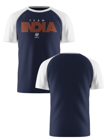 India ICC Men's T20 WC-24 Navy Blue and White Colourblocked Half Sleeves Round Neck Cotton T-Shirt - Customised (3)