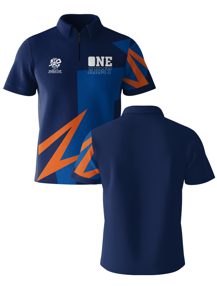 India ICC Men's T20 WC-24 Navy Blue Graphic Printed Half Sleeves Polo Collar Polyester T-Shirt - Customised (3)