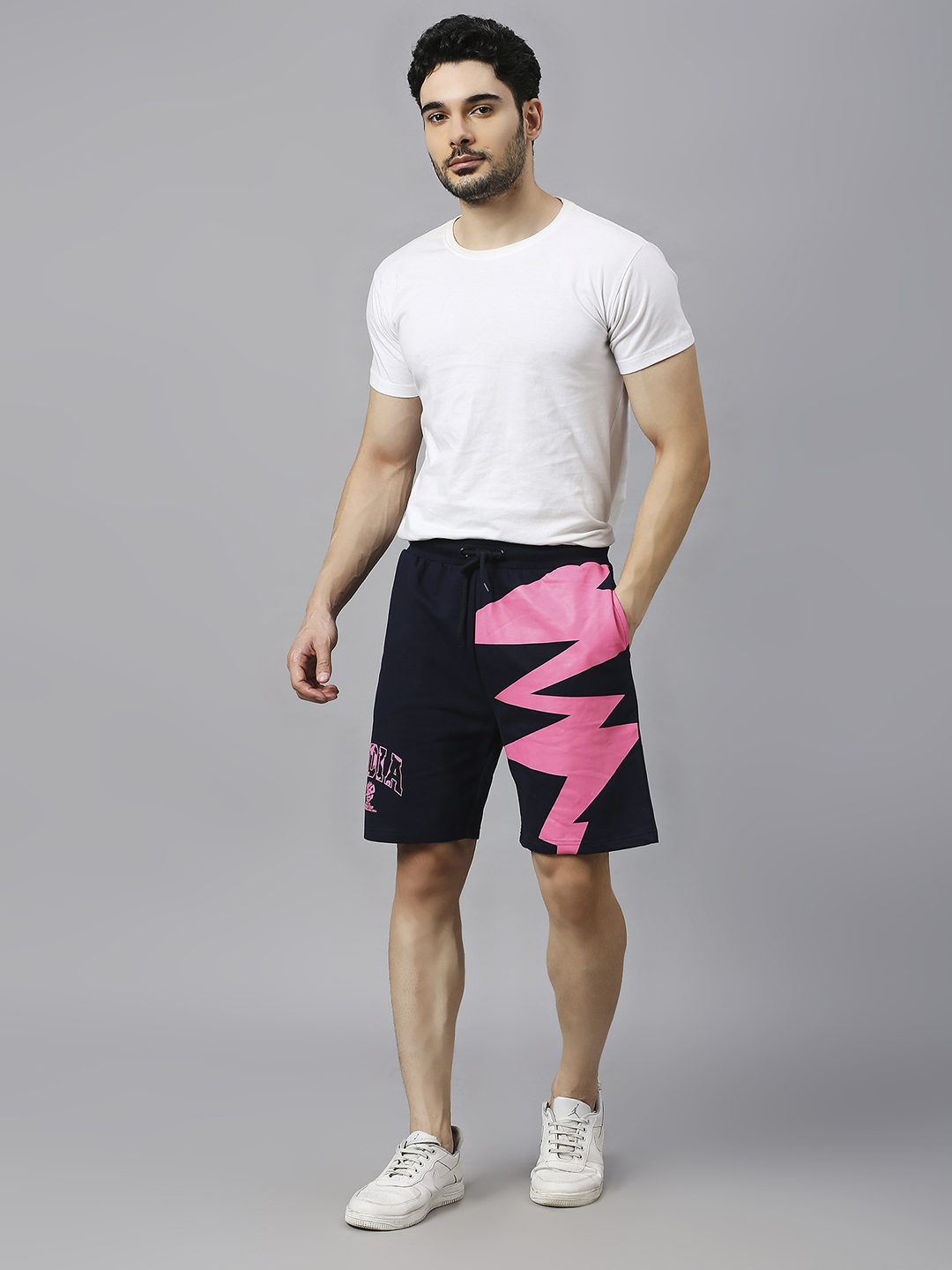 India ICC Men's T20 WC-24 Navy Blue Graphic Printed Mid-Rise Regular Fit Sports Shorts (7)