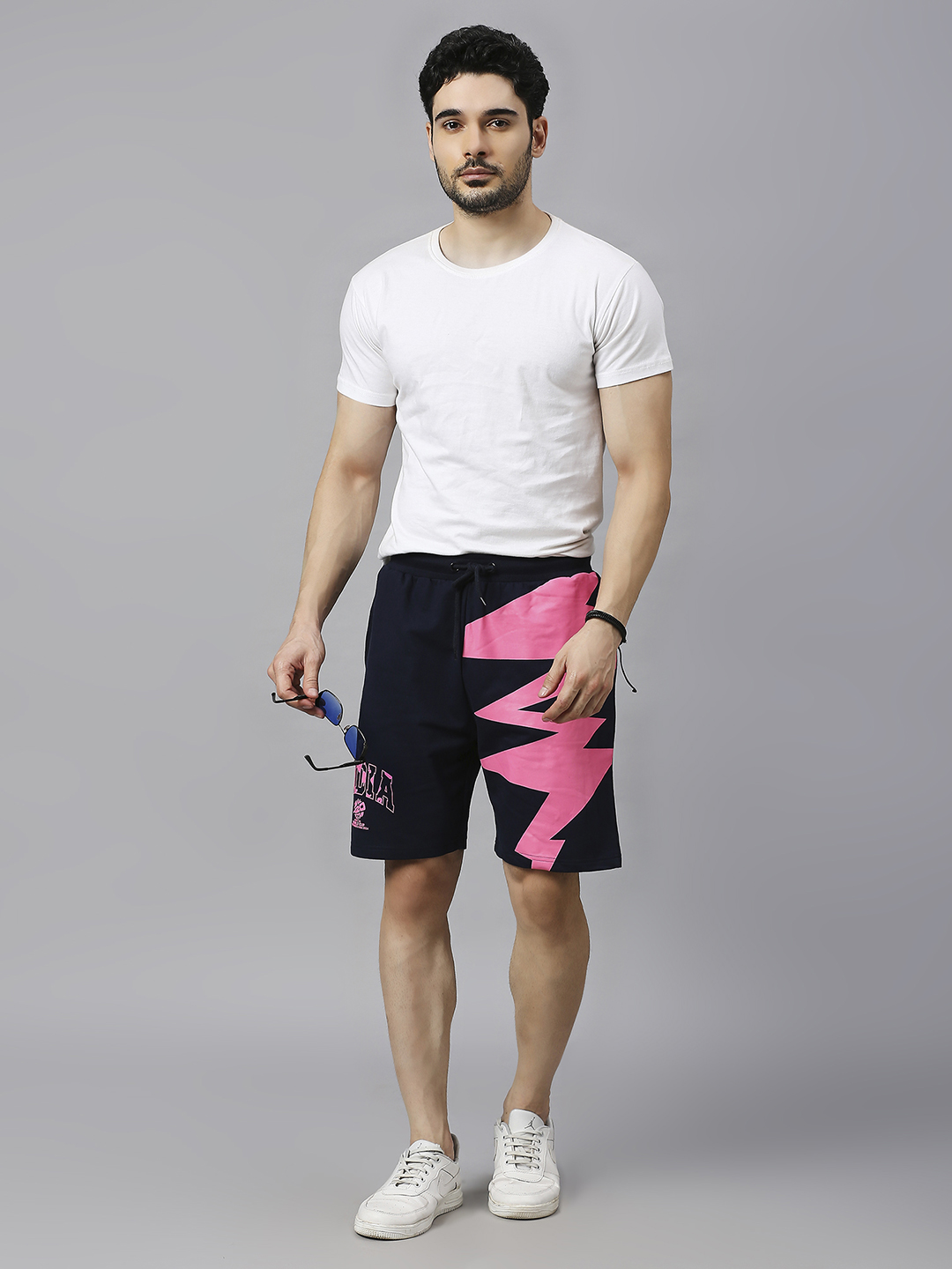 India ICC Men's T20 WC-24 Navy Blue Graphic Printed Mid-Rise Regular Fit Sports Shorts (8)