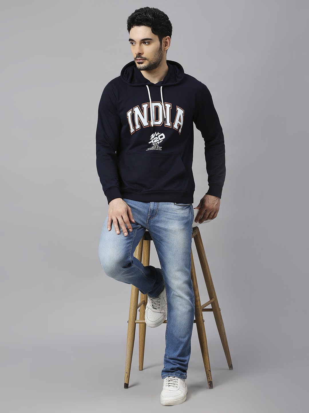 India ICC Men's T20 WC-24 Navy Blue Logo Printed Full Sleeves Hooded Sweatshirt (7)
