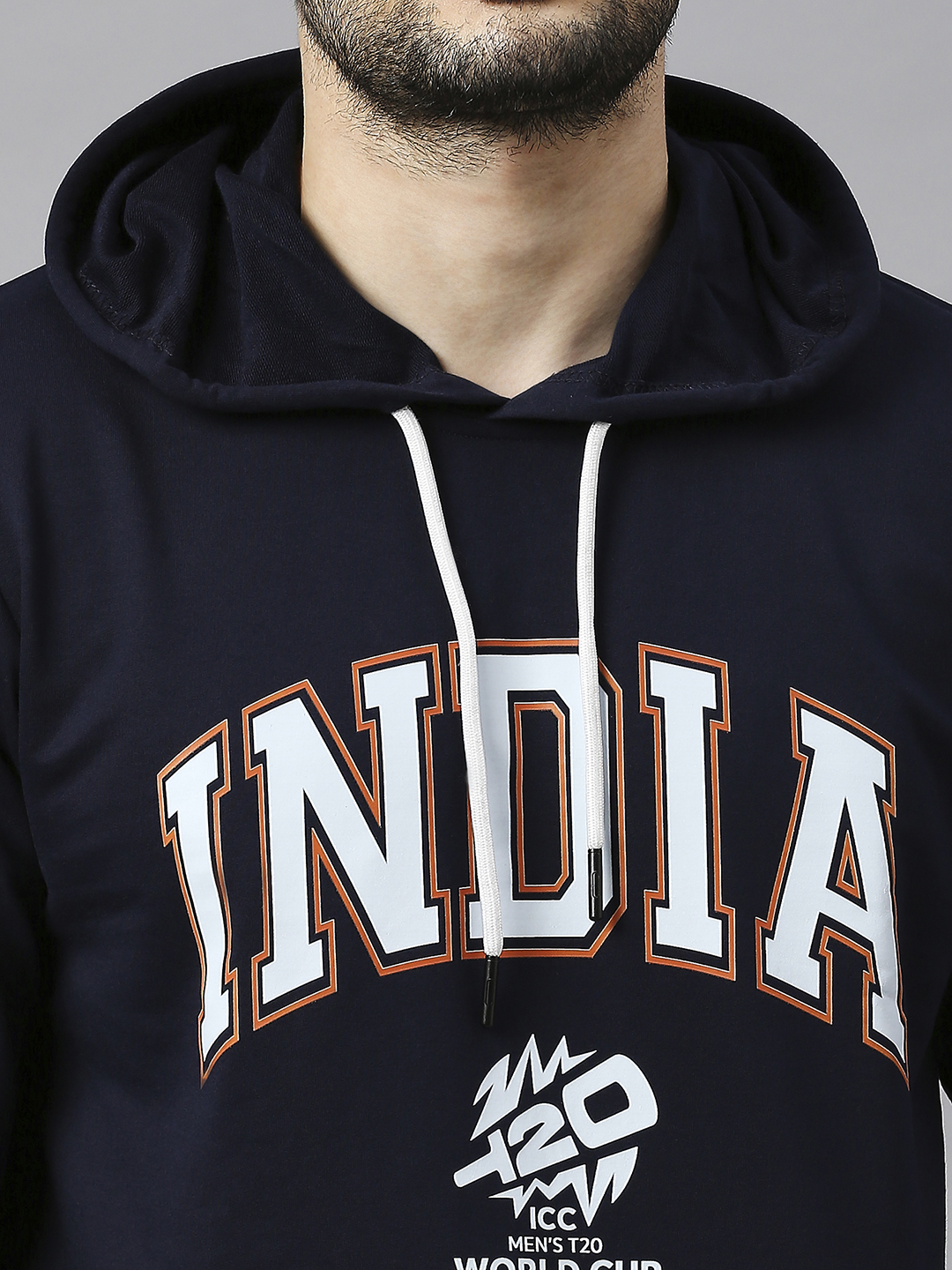 India ICC Men's T20 WC-24 Navy Blue Logo Printed Full Sleeves Hooded Sweatshirt (8)
