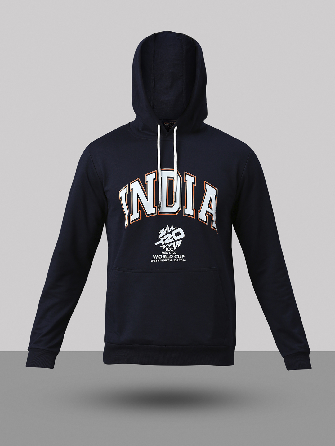 India ICC Men's T20 WC-24 Navy Blue Logo Printed Full Sleeves Hooded Sweatshirt (9)