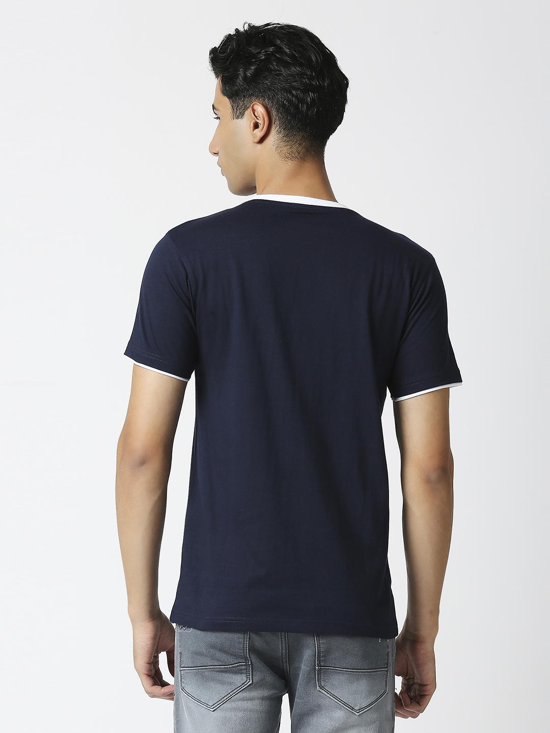 India ICC Men's T20 WC-24 Navy Blue Printed Half Sleeves Round Neck Tri-Color Cotton T-Shirt (4)