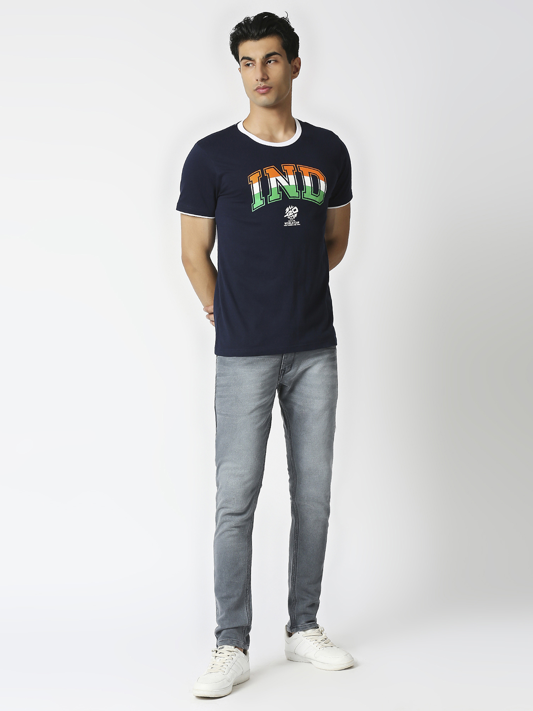 India ICC Men's T20 WC-24 Navy Blue Printed Half Sleeves Round Neck Tri-Color Cotton T-Shirt (6)