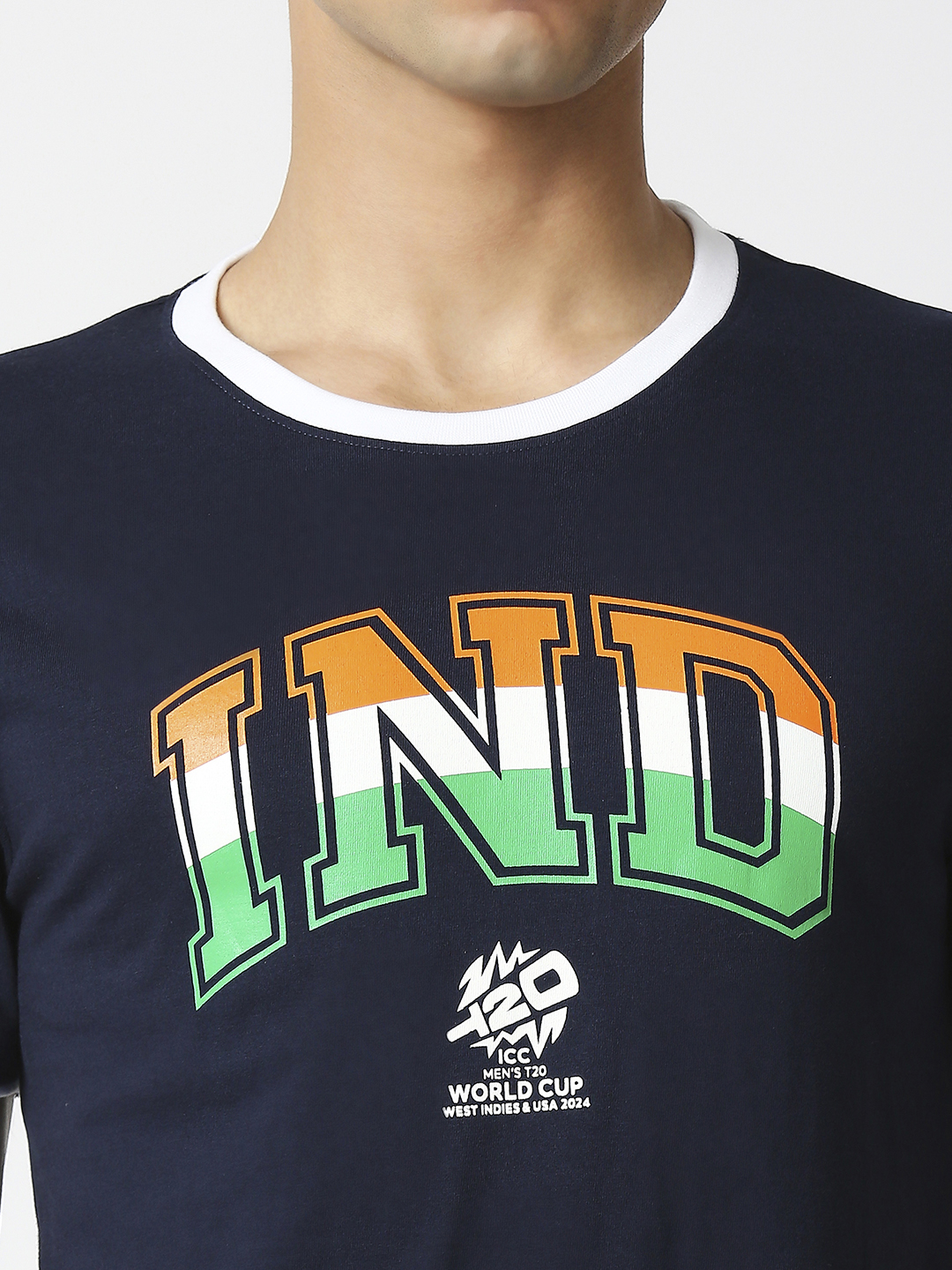 India ICC Men's T20 WC-24 Navy Blue Printed Half Sleeves Round Neck Tri-Color Cotton T-Shirt (7)