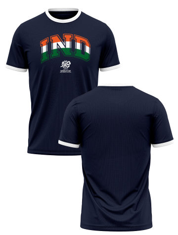 India ICC Men's T20 WC-24 Navy Blue Printed Half Sleeves Round Neck Tri-Color Cotton T-Shirt - Customised (3)