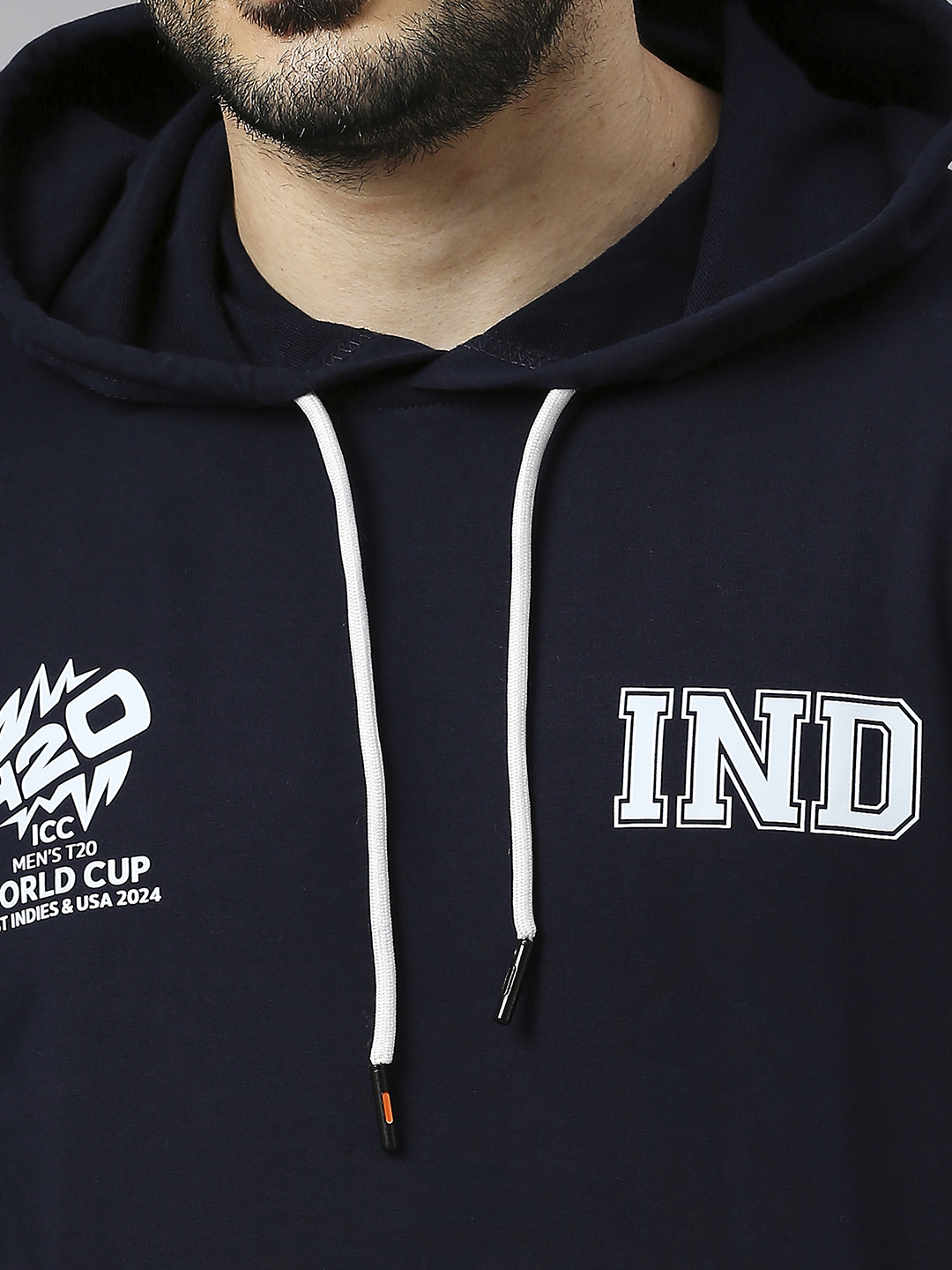 India ICC Men's T20 WC-24 Navy Blue Solid Full Sleeves Hooded Sweatshirt (7)