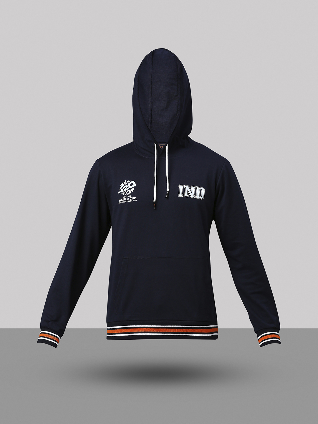 India ICC Men's T20 WC-24 Navy Blue Solid Full Sleeves Hooded Sweatshirt (8)