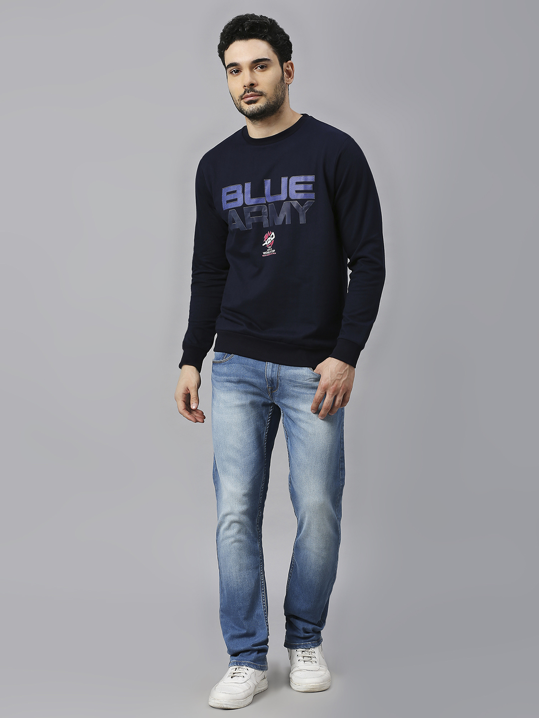India ICC Men's T20 WC-24 Navy Blue Typography Printed Full Sleeves Round Neck Sweatshirt  (5)