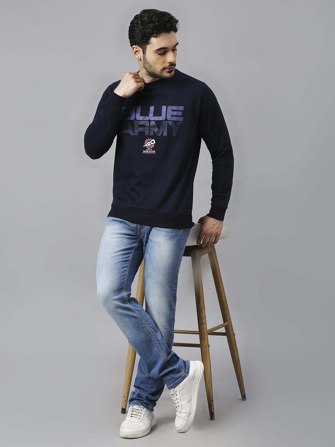 India ICC Men's T20 WC-24 Navy Blue Typography Printed Full Sleeves Round Neck Sweatshirt  (6)