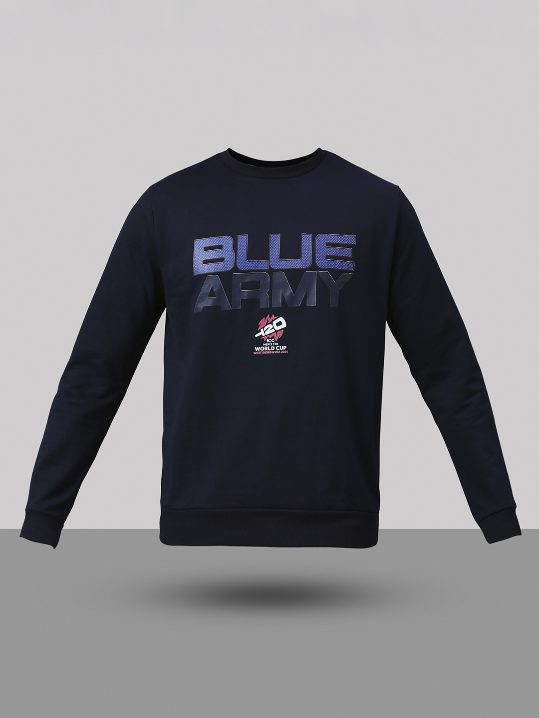 India ICC Men's T20 WC-24 Navy Blue Typography Printed Full Sleeves Round Neck Sweatshirt  (8)