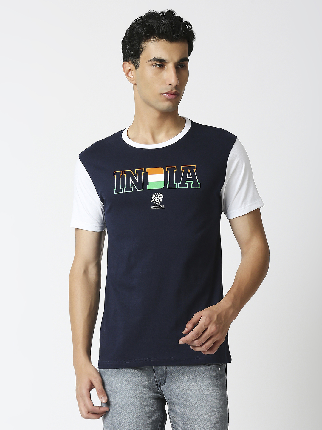 India ICC Men's T20 WC-24 Navy Blue Typography Printed Half Sleeves Round Neck Cotton T-Shirt (2)