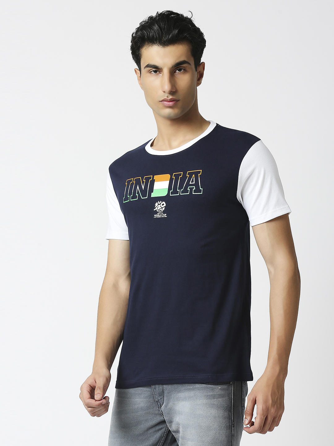 India ICC Men's T20 WC-24 Navy Blue Typography Printed Half Sleeves Round Neck Cotton T-Shirt (3)