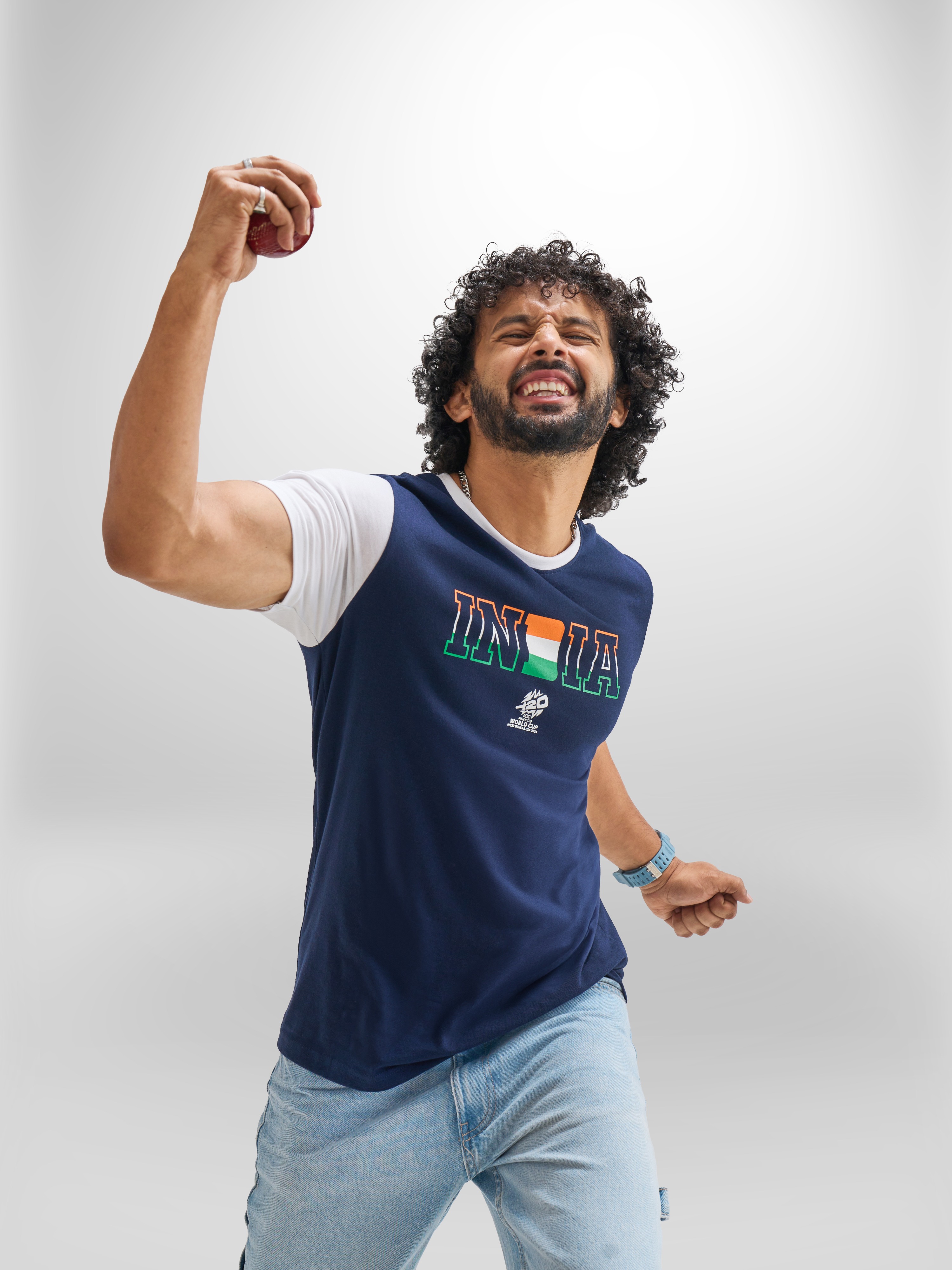 India ICC Men's T20 WC-24 Navy Blue Typography Printed Half Sleeves Round Neck Cotton T-Shirt (1)