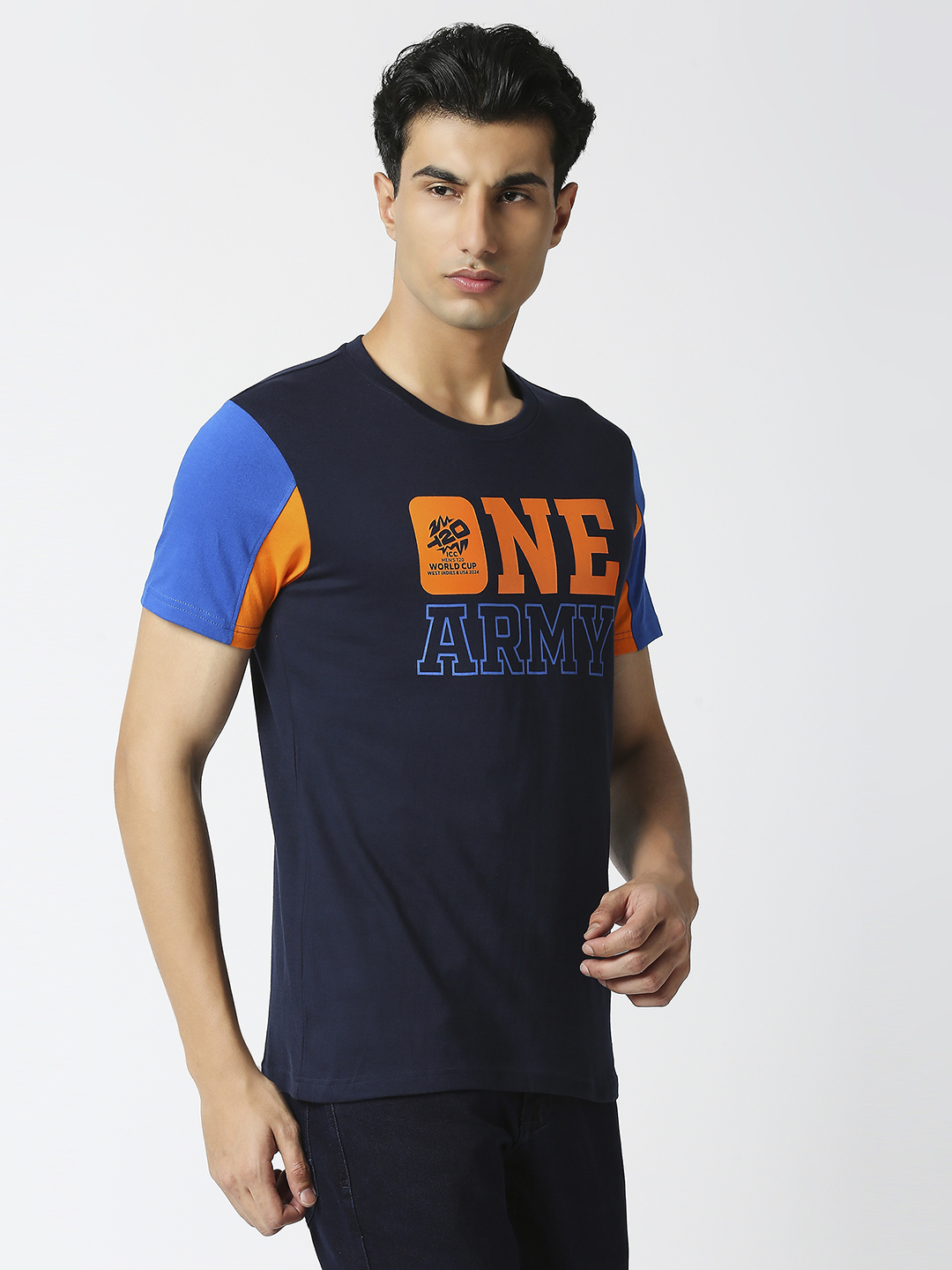 India ICC Men's T20 WC-24 Navy Blue Typography Printed Half Sleeves Round Neck Cotton T-Shirt (3)