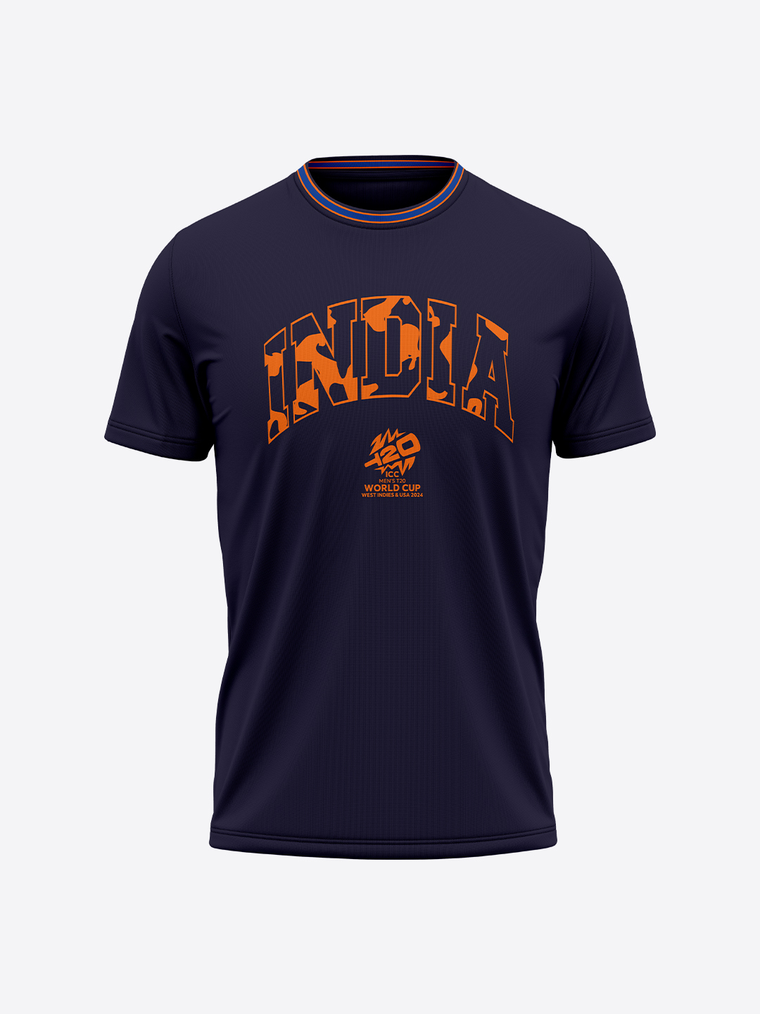 Buy ICC Men's T20 WC-24 Navy Blue Typography Printed Half Sleeves Round ...
