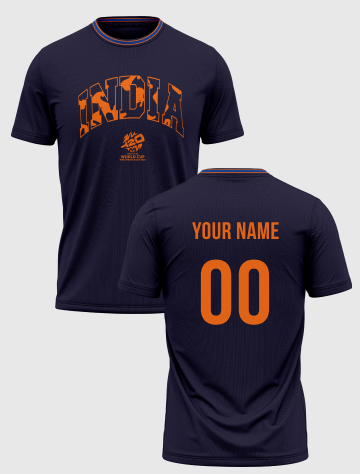 India ICC Men's T20 WC-24 Navy Blue Typography Printed Half Sleeves Round Neck Cotton T-Shirt - Customised (2)