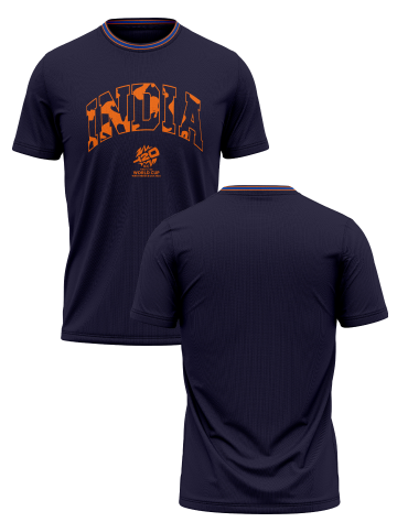 India ICC Men's T20 WC-24 Navy Blue Typography Printed Half Sleeves Round Neck Cotton T-Shirt - Customised (3)