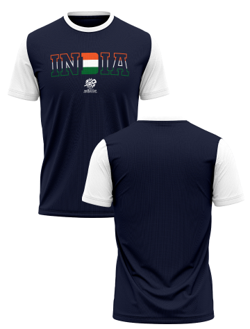 India ICC Men's T20 WC-24 Navy Blue Typography Printed Half Sleeves Round Neck Cotton T-Shirt - Customised (3)
