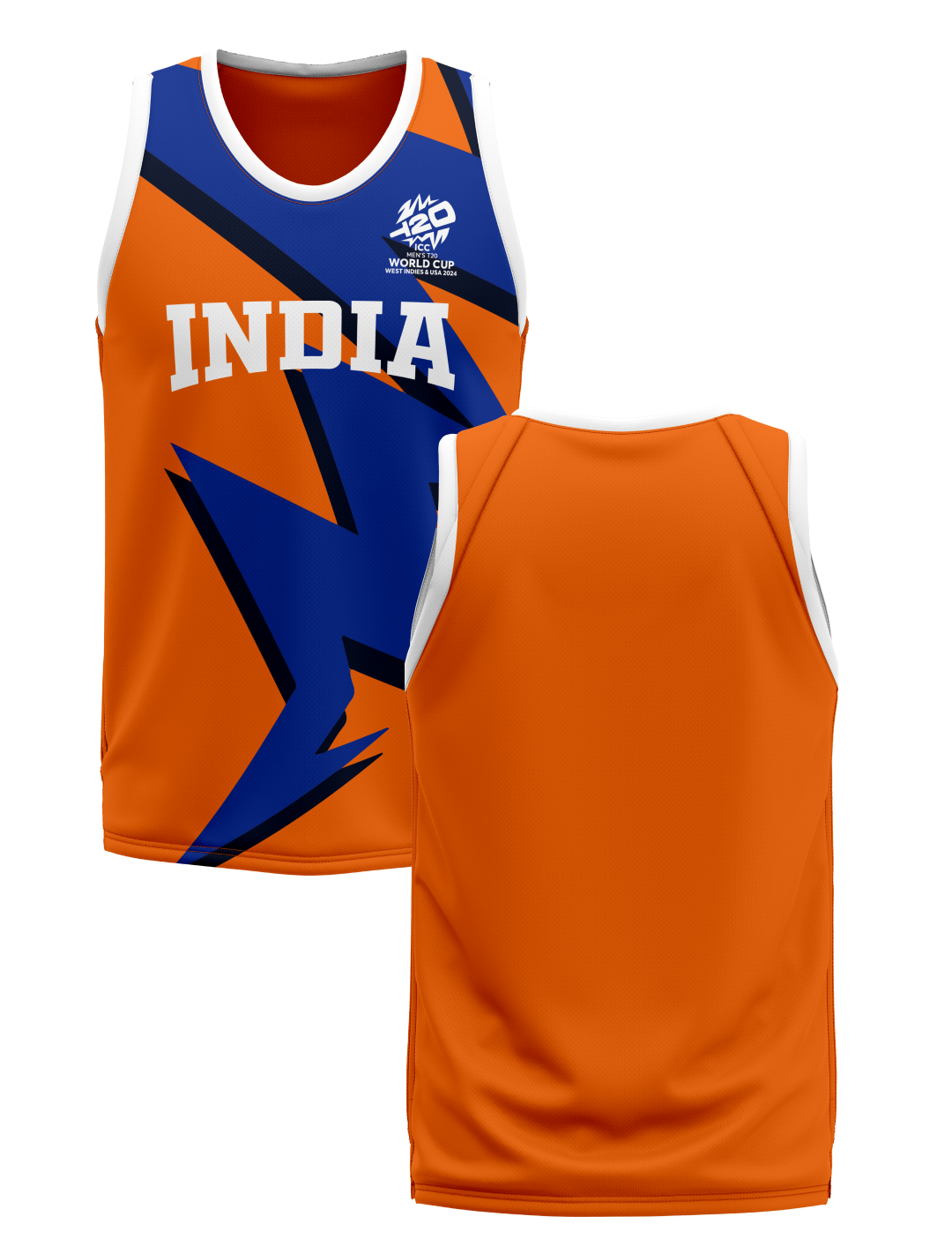 India ICC Men's T20 WC-24 Orange and Blue Printed Sleeveless Round Neck Polyester Sports Vest - Customised (3)
