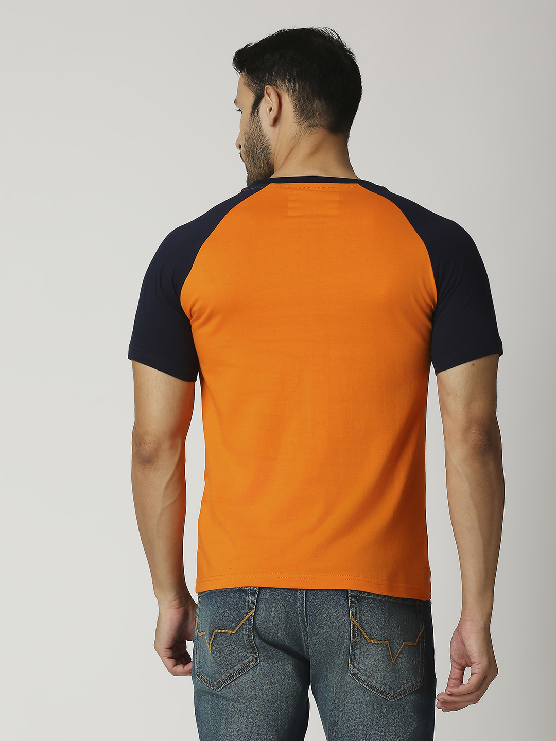 India ICC Men's T20 WC-24 Orange and Navy Blue Half Sleeves Round Neck Team India Cotton T-Shirt (4)