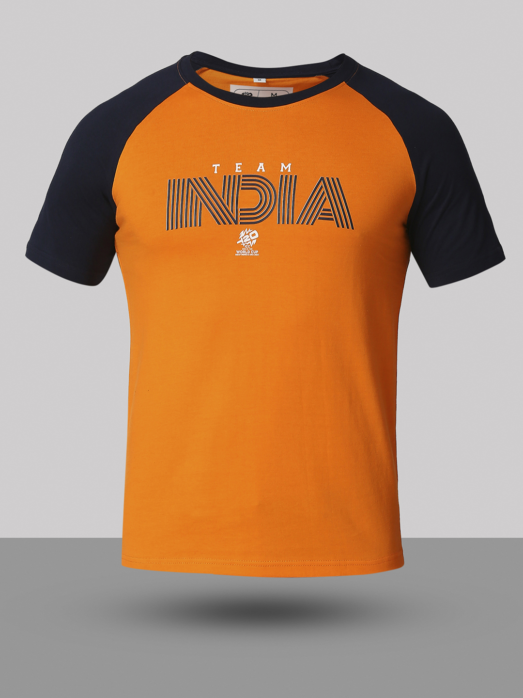 India ICC Men's T20 WC-24 Orange and Navy Blue Half Sleeves Round Neck Team India Cotton T-Shirt (8)