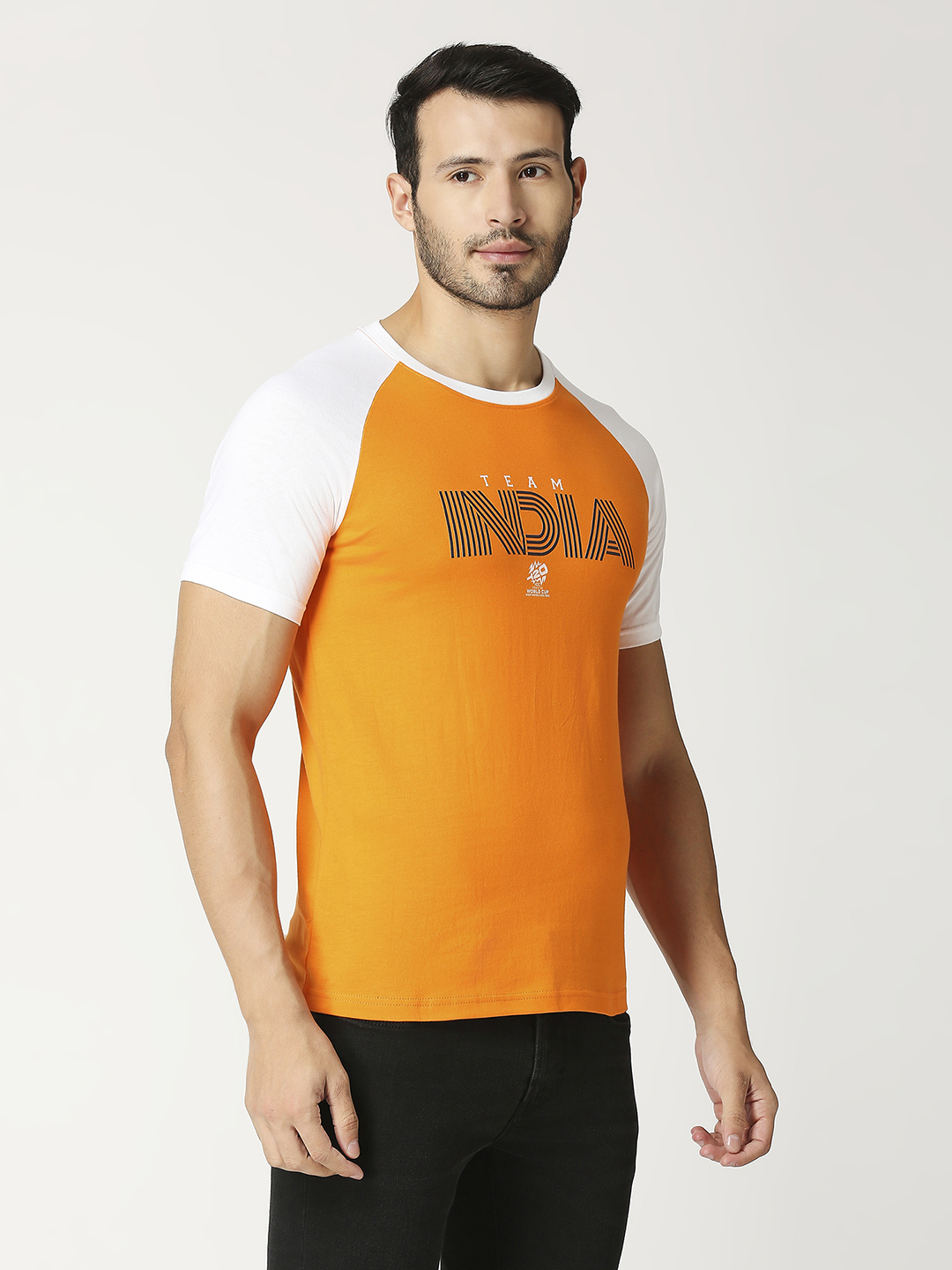 India ICC Men's T20 WC-24 Orange and White Half Sleeves Round Neck Team India Cotton T-Shirt (3)