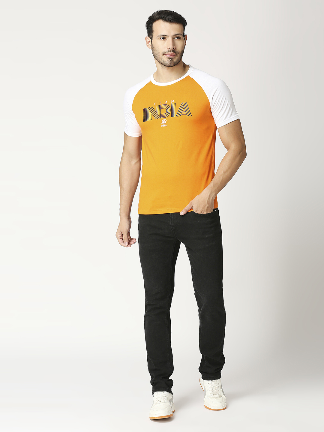 India ICC Men's T20 WC-24 Orange and White Half Sleeves Round Neck Team India Cotton T-Shirt (5)