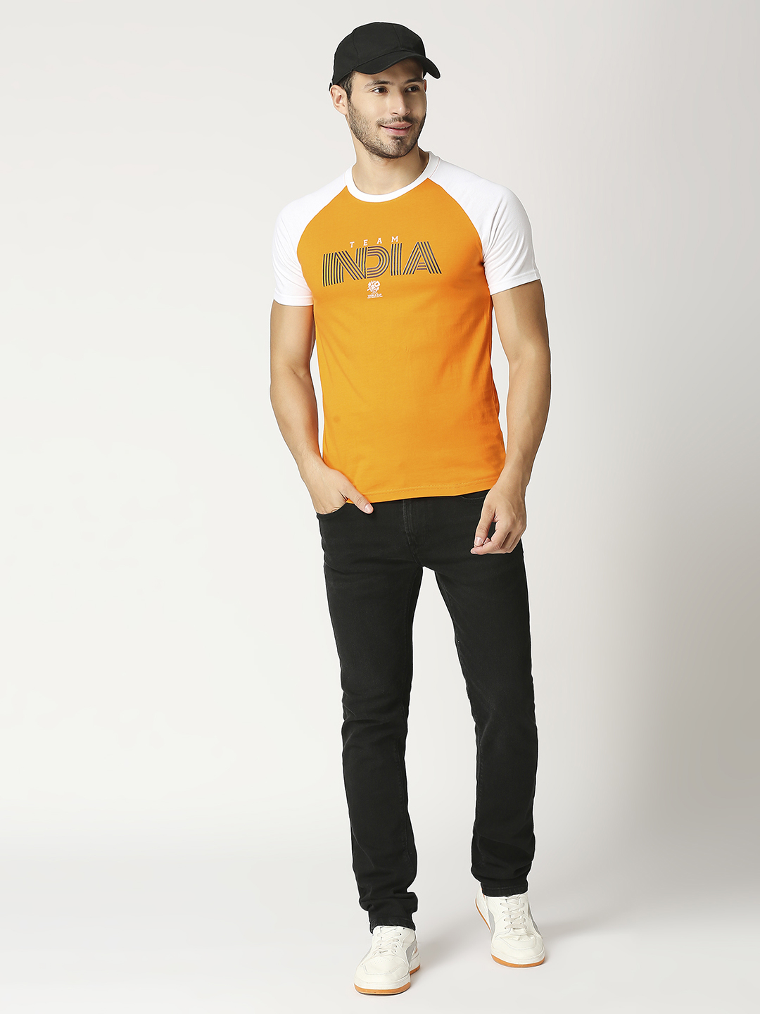 India ICC Men's T20 WC-24 Orange and White Half Sleeves Round Neck Team India Cotton T-Shirt (6)