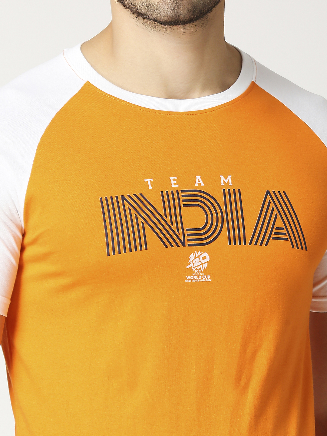 India ICC Men's T20 WC-24 Orange and White Half Sleeves Round Neck Team India Cotton T-Shirt (9)