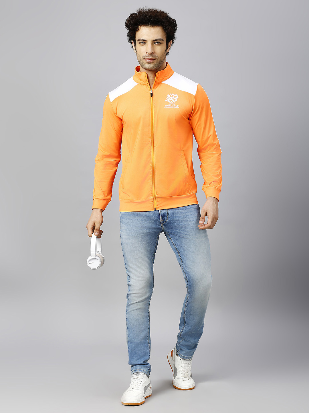 India ICC Men's T20 WC-24 Orange and White Printed Full Sleeves Stand Collor Dream Team Jacket (6)